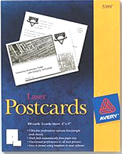 Avery® (5389) 4" x 6"  Single-Panel Laser POST CARD Paper - White