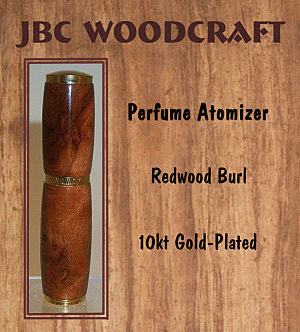 Redwood Burl, 10kt Gold-Plated Perfume Atomizer ~ JBC Woodcraft®