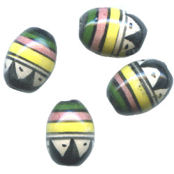 9x13mm Hand Painted Peruvian Ceramic OVAL BARREL Beads