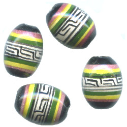 9x13mm Hand Painted Peruvian Ceramic OVAL BARREL Beads