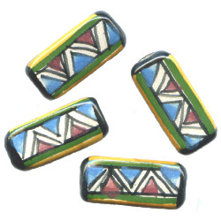 7x17mm Hand Painted Peruvian Ceramic 3-Sided TUBE Beads