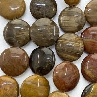 12mm PETRIFIED WOOD JASPER Puffy COIN DISC Beads