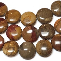 14mm Grade AAA PETRIFIED WOOD JASPER Puffy COIN DISC Beads