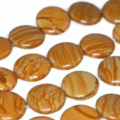 16mm Hickory PETRIFIED WOOD JASPER Puffy COIN DISC Beads
