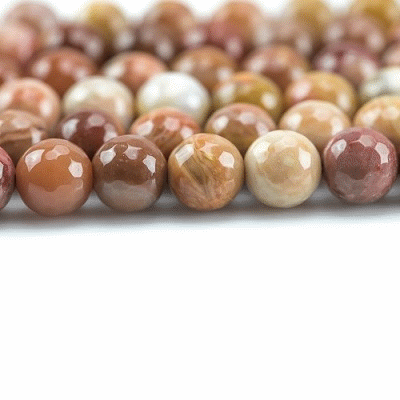 10mm Grade AAA PETRIFIED WOOD JASPER  Faceted ROUND Beads