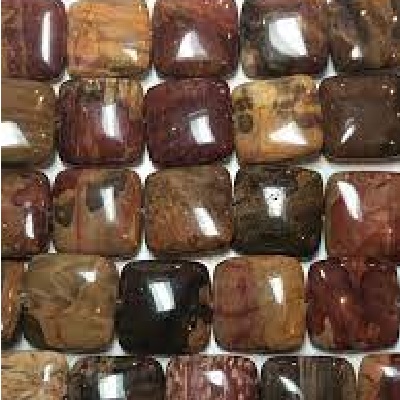 8mm PETRIFIED WOOD JASPER Puffy SQUARE Beads