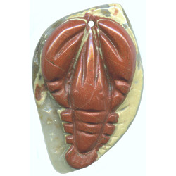 13x36x45mm Red River Jasper Carved LOBSTER Focal / Pendant Bead