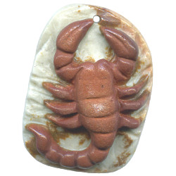 13x33x44mm Red River Jasper Carved SCORPION Focal / Pendant Bead