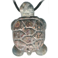 20x30mm Silver Leaf & Leopardskin Jasper TURTLE Animal Fetish Pendant