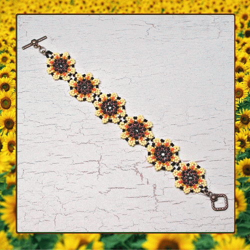 Lady's Hand Beaded Sunflower Bracelet - 9"