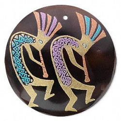 52mm Kokopelli Black Pen Shell Disc Focal/Pendant