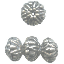 8x12mm Silver Plated (Antiqued / Oxidized) Bali Style FLORAL RONDELL Beads