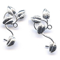 9x20mm Silver-Plated "Leaves" with Loop & Peg EARRING POST Components