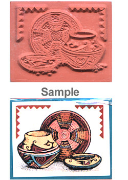 1-1/2 x 1-7/8" *Southwest Pottery* Foam Mounted RUBBER STAMP ~ Circa 1994