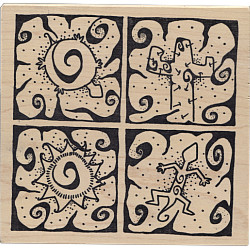 Magenta® 5" x 5" 4-Panel *Southwest Images* Wood Block Mounted RUBBER STAMP ~ Circa 1996