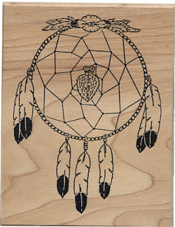 Copper Leaf Creations® 3" x 4" *Dreamcatcher #1* Wood Block Mounted RUBBER STAMP ~ Circa 1999
