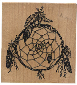 PSX Design® 3-1/2" x 4" *Dreamcatcher #2* Wood Block Mounted RUBBER STAMP ~ Circa 1996