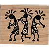 PSX Design® 2" x 2-3/8" *Kokopelli Trio* Wood Block Mounted RUBBER STAMP ~ Circa 1996