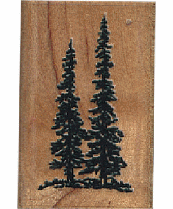 Comotion® 1-3/8" x 2-1/8" *Pine Trees* Wood Block Mounted RUBBER STAMP ~ Circa 1991