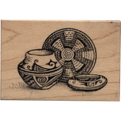 PSX Design® 1-1/2" x 2-1/8" *Southwest Pottery* Wood Block Mounted RUBBER STAMP ~ Circa 1994