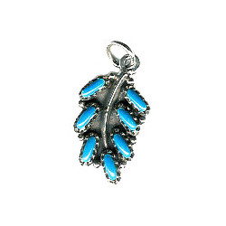 1/2" x 1" Sterling Silver 7-Stone TURQUOISE Leaf Zuni Style NEEDLEPOINT PENDANT