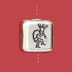 10x10mm Sterling Silver Southwest Kokopelli Design CUBE Bead