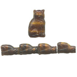 9x15mm Brown & Tan Tigereye Swirl Pressed Glass Sitting CAT Beads