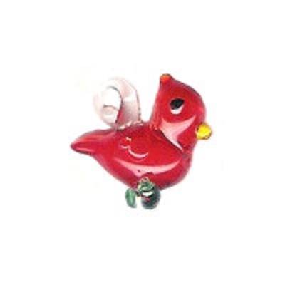 15x18mm Lampwork Glass CARDINAL ON BRANCH Charm Bead - Small