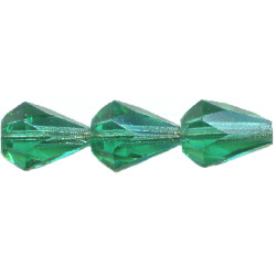 7x10mm Transparent Emerald Green Pressed Glass (Firepolished) FACETED DROP Beads