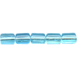 5x7mm Transparent Light Capri Blue Pressed Glass CYLINDER / TUBE Beads