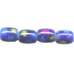 8x10mm Blue with Multi -Colored Stars Pressed Glass BARREL Beads