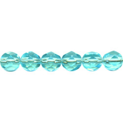 6mm Transparent Light Aqua Blue Pressed Glass (Firepolished) FACETED ROUND Beads