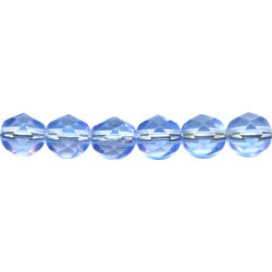 6mm Transparent Light Sapphire Blue Pressed Glass (Firepolished) FACETED ROUND Beads