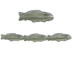 12x34mm Transparent Dark Grey Pressed Glass SALMON / FISH Beads