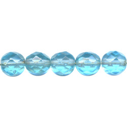 8mm Transparent Light Aqua Blue Pressed Glass (Firepolished) FACETED ROUND Beads