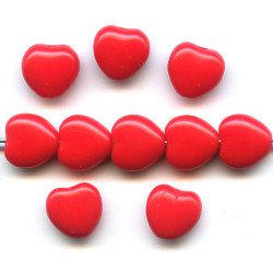 8mm Opaque Medium Red Pressed Glass HEART Beads