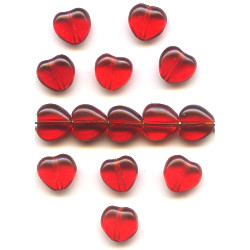 8mm Transparent Ruby Red Pressed Glass HEART Beads