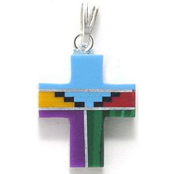 13x15mm Inlaid Block Gemstone & Sterling Silver CROSS, CRUCIFIX Pendant w/Sterling Silver Bail