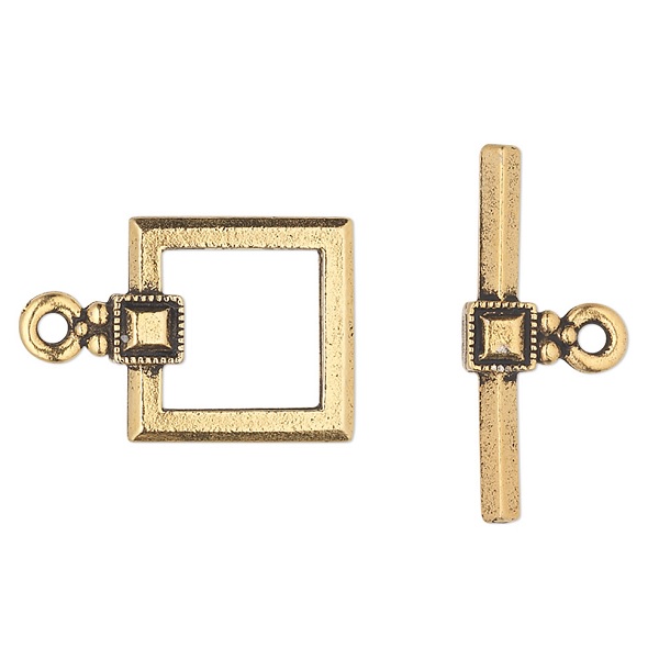 TierraCast Toggle Clasp, Antique Gold-Plated Pewter 12.5mm Square Design