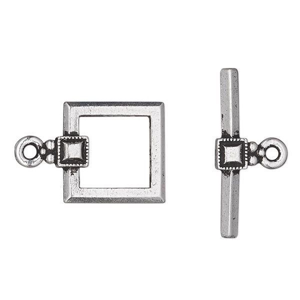 TierraCast Toggle Clasp, Antique Silver-Plated Pewter 12.5mm Square Design