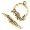 15mm dia. Antiqued Goldtone Pewter Feather TOGGLE CLASP