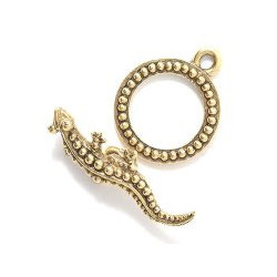 15mm dia. Antiqued Goldtone Pewter Lizard / Gecko TOGGLE CLASP