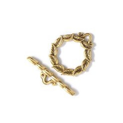 15mm dia. Antiqued Goldtone Pewter Leaf TOGGLE CLASP