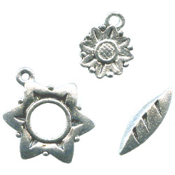 17mm dia. Pewter Toggle Clasp & 11mm Charm Set ~ Flowers