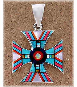 1-11/16" x 1-1/8" Micro Inlaid Gemstone & Sterling Silver Pendant - *CROSS*