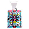 1-3/4" x 7/8" Micro Inlaid Gemstone & Sterling Silver Double-Stacked Pendant - *GEOMETRIC*