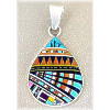 7/8" x 1-3/16" Micro Inlaid Gemstone & Sterling Silver Pendant - *TEARDROP*