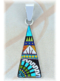 5/8" x 2-1/4" Micro Inlaid Gemstone & Sterling Silver Pendant - *TRIANGLE*
