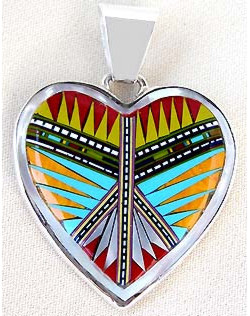 1-1/4" x 1-3/4" Micro Inlaid Gemstone & Sterling Silver Pendant - *HEART*