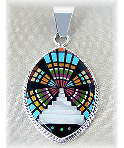 1-1/16" x 2-1/8" Micro Inlaid Gemstone & Sterling Silver Pendant - *OVAL*